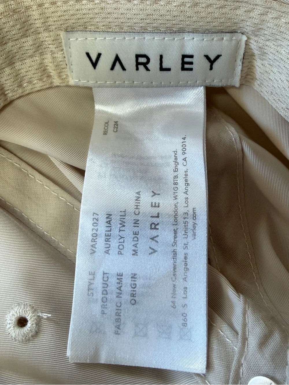 Varley Aurelian Cream Tan Lightweight Logo Cap